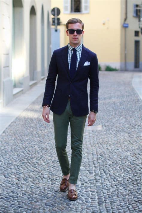 navy blazer green pants